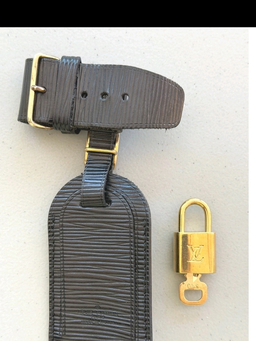 Louis Vuitton Black Epi Leather Luggage Tag with Gold Padlock
